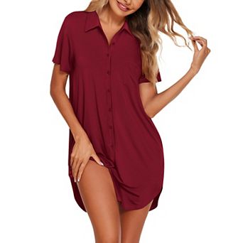 Ekouaer Nightgowns for Women Button Down V Neck Sleepshirt Short Sleeve Nursing Dress