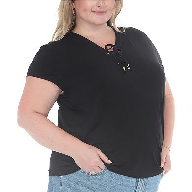 Plus Size V-Neck Front Tie Pullover Top