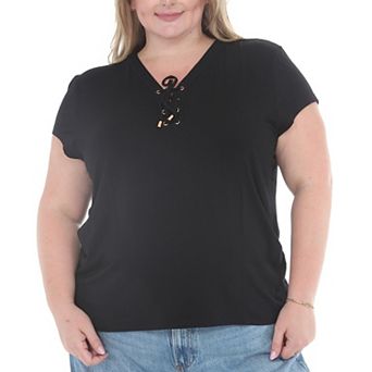 Plus Size V-Neck Front Tie Pullover Top