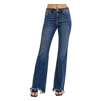 RISEN Full Size Mid Rise Flare Frayed Hem Jeans Plus Size
