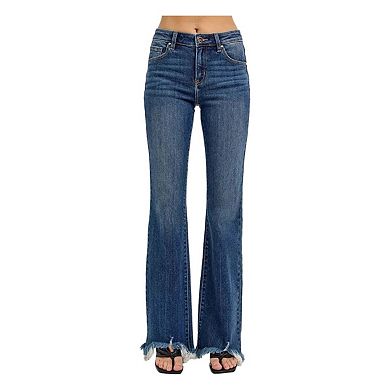 RISEN Full Size Mid Rise Flare Frayed Hem Jeans Plus Size