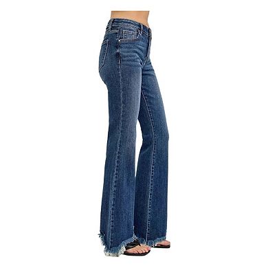 RISEN Full Size Mid Rise Flare Frayed Hem Jeans Plus Size
