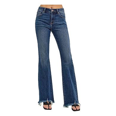 RISEN Full Size Mid Rise Flare Frayed Hem Jeans Plus Size