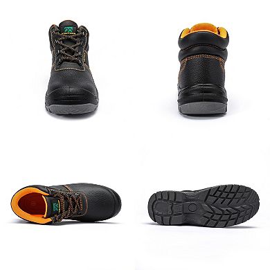 Men's Steel Toe Work Boots Lace-Up Leather Slip-Resistant Safety Shoes