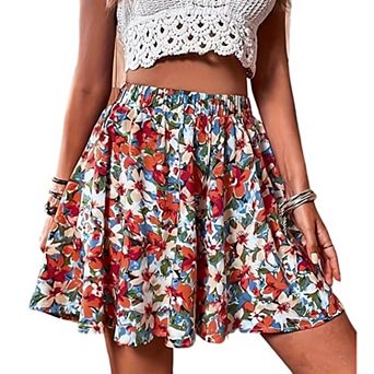 Women's Plus Size Floral Flowy Swing Print Boho Shorts Summer Casual Elastic High Waist Soft Pants