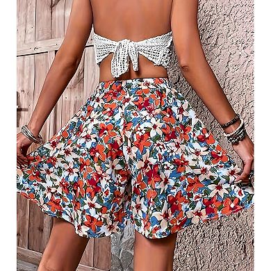 Women's Plus Size Floral Flowy Swing Print Boho Shorts Summer Casual Elastic High Waist Soft Pants