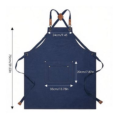 Cotton Kitchen Apron with Cross Back Straps Multi Pocket Utility Apron for Cooking Baking Craft
