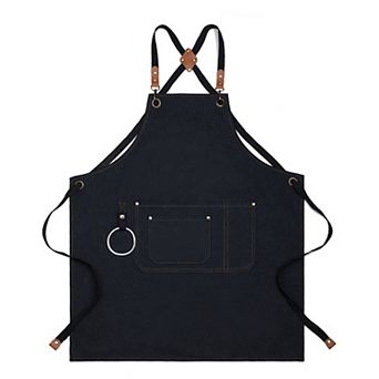 Cotton Kitchen Apron with Cross Back Straps Multi Pocket Utility Apron for Cooking Baking Craft