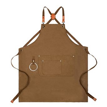 Cotton Kitchen Apron with Cross Back Straps Multi Pocket Utility Apron for Cooking Baking Craft