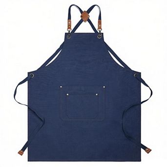 Cotton Kitchen Apron with Cross Back Straps Multi Pocket Utility Apron for Cooking Baking Craft