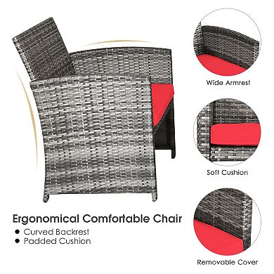 Costway 8PCS Patio Rattan Furniture Set Conversation Glass Table Top Sofa Cushioned