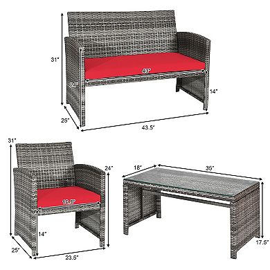 Costway 8PCS Patio Rattan Furniture Set Conversation Glass Table Top Sofa Cushioned