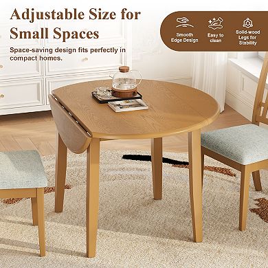 Pnronnc 3-Piece Extendable Dining Table Set, Wooden Kitchen Table Set with Folding Table & 2 Chairs