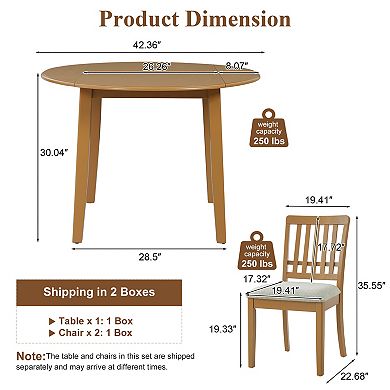 Pnronnc 3-Piece Extendable Dining Table Set, Wooden Kitchen Table Set with Folding Table & 2 Chairs