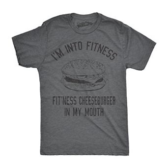 Mens Fitness Cheeseburger In My Mouth T Shirt Funny Junk Food Tee for Guys