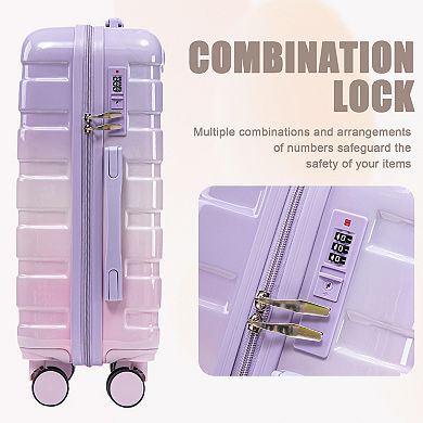 2-Piece Luggage Set, Gradient Color Carry On Suitcase with Combination Lock