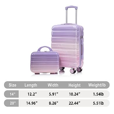2-Piece Luggage Set, Gradient Color Carry On Suitcase with Combination Lock