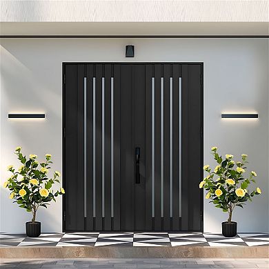 Set of 2 Artificial Camellia Trees with Flowers and Leaves in Cement Pot