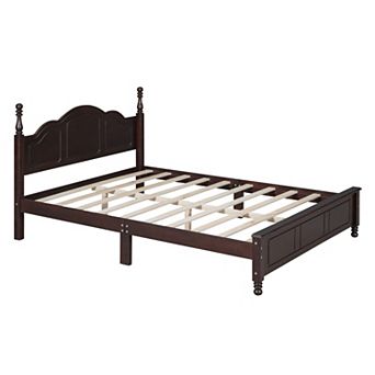Pnronnc Wood Bed Frame Retro Platform Bed w/Headboard Footboard Wooden Slats Support Easy Assembly