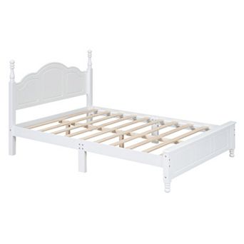 Pnronnc Wood Bed Frame Retro Platform Bed w/Headboard Footboard Wooden Slats Support Easy Assembly