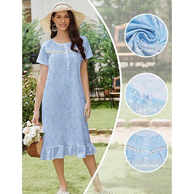 Ekouaer Nightgowns Sleeping Soft Long Button Maternity Night Gowns House Dresses Night Shirts
