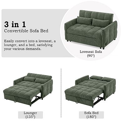 Pnronnc Loveseat Sofa Pull-Out Sleeper Sofa Bed with Adjustable Backrest, USB Ports & Lumbar Pillow