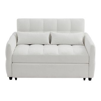 Pnronnc Loveseat Sofa Pull-Out Sleeper Sofa Bed with Adjustable Backrest, USB Ports & Lumbar Pillow
