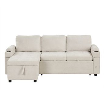 Pnronnc L Shaped Sofa Bed, Convertible Sectional Couch with Storage, Cup Holders and USB Ports