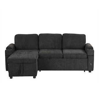 Pnronnc L Shaped Sofa Bed, Convertible Sectional Couch with Storage, Cup Holders and USB Ports