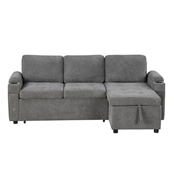 Pnronnc L Shaped Sofa Bed, Convertible Sectional Couch with Storage, Cup Holders and USB Ports
