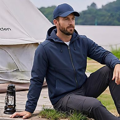 Men's 2-in-1 Softshell Jacket with Zip-Off Sleeves Outdoor Windproof Hooded Vest