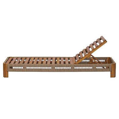 Acacia Wood Outdoor Chaise Lounge with Adjustable Backrest for Poolside, Backyard