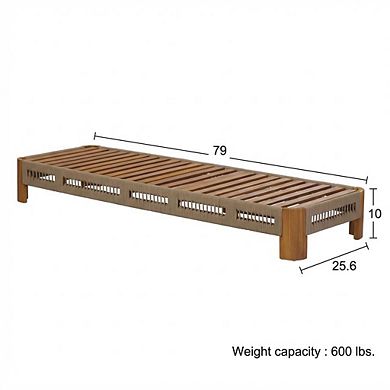 Acacia Wood Outdoor Chaise Lounge with Adjustable Backrest for Poolside, Backyard