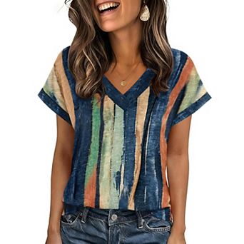 Zeagoo Women's Oversized Short Sleeve Tops Summer Boho Floral Blouses Beach Vacation Outfits
