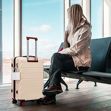 KWPZQEB Stylish Striped ABS Spinner Wheel Luggage Set with Combination Lock, 3pcs/set