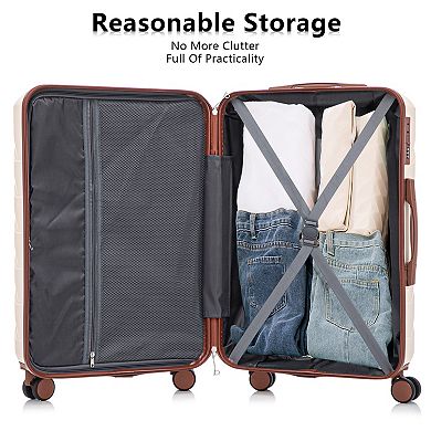 KWPZQEB Stylish Striped ABS Spinner Wheel Luggage Set with Combination Lock, 3pcs/set