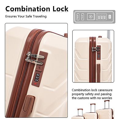 KWPZQEB Stylish Striped ABS Spinner Wheel Luggage Set with Combination Lock, 3pcs/set