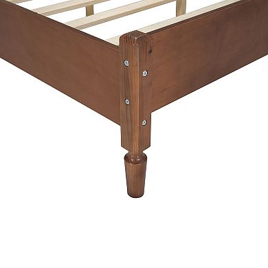 Pnronnc Wooden Platform Bed Frame with Natural Rattan Headboard for Bedroom No Box Spring Needed