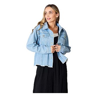 Double Take Dropped Shoulder Raw Hem Denim Jacket