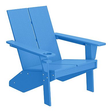 Outdoor HDPE Modern Adirondack Chair with Folding Patio Ottoman and Cup Holder