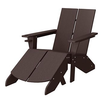 Outdoor HDPE Modern Adirondack Chair with Folding Patio Ottoman and Cup Holder