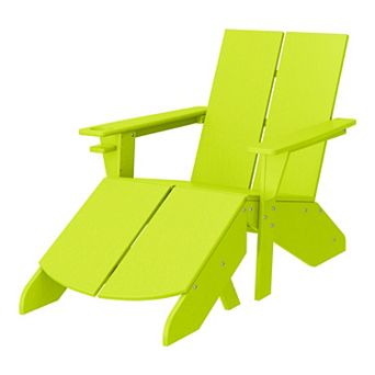 Outdoor HDPE Modern Adirondack Chair with Folding Patio Ottoman and Cup Holder