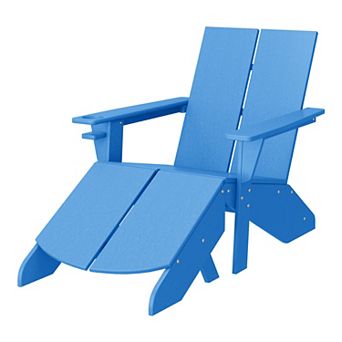 Outdoor HDPE Modern Adirondack Chair with Folding Patio Ottoman and Cup Holder