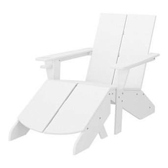 Outdoor HDPE Modern Adirondack Chair with Folding Patio Ottoman and Cup Holder