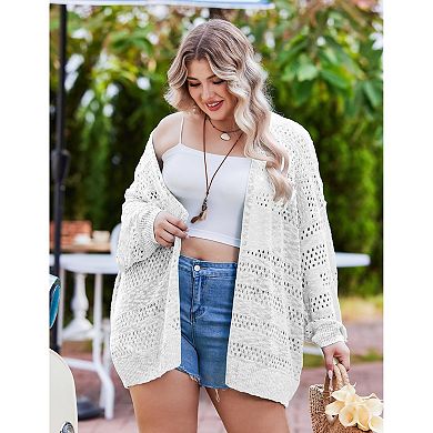 Zeagoo Plus Size Lightweight Summer Cardigan for Women Spring Netted Crochet Knit Cardigans Sweaters