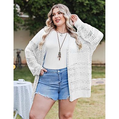 Zeagoo Plus Size Lightweight Summer Cardigan for Women Spring Netted Crochet Knit Cardigans Sweaters