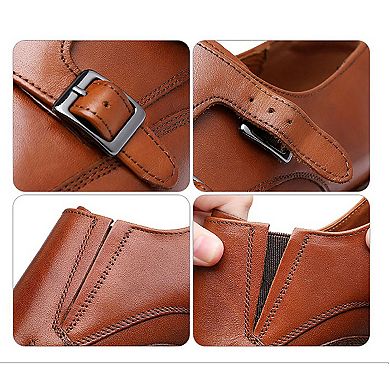 Men's Leather Double Monk Strap Dress Loafers