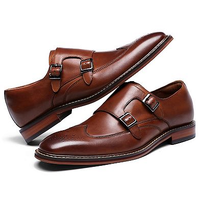 Men's Leather Double Monk Strap Dress Loafers
