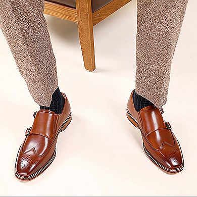 Men's Leather Double Monk Strap Dress Loafers