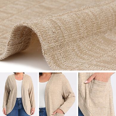 Women's Plus Size Open Front Cardigan Long Sleeve Casual Ribbed Knit Cardigans Sweaters with Pockets